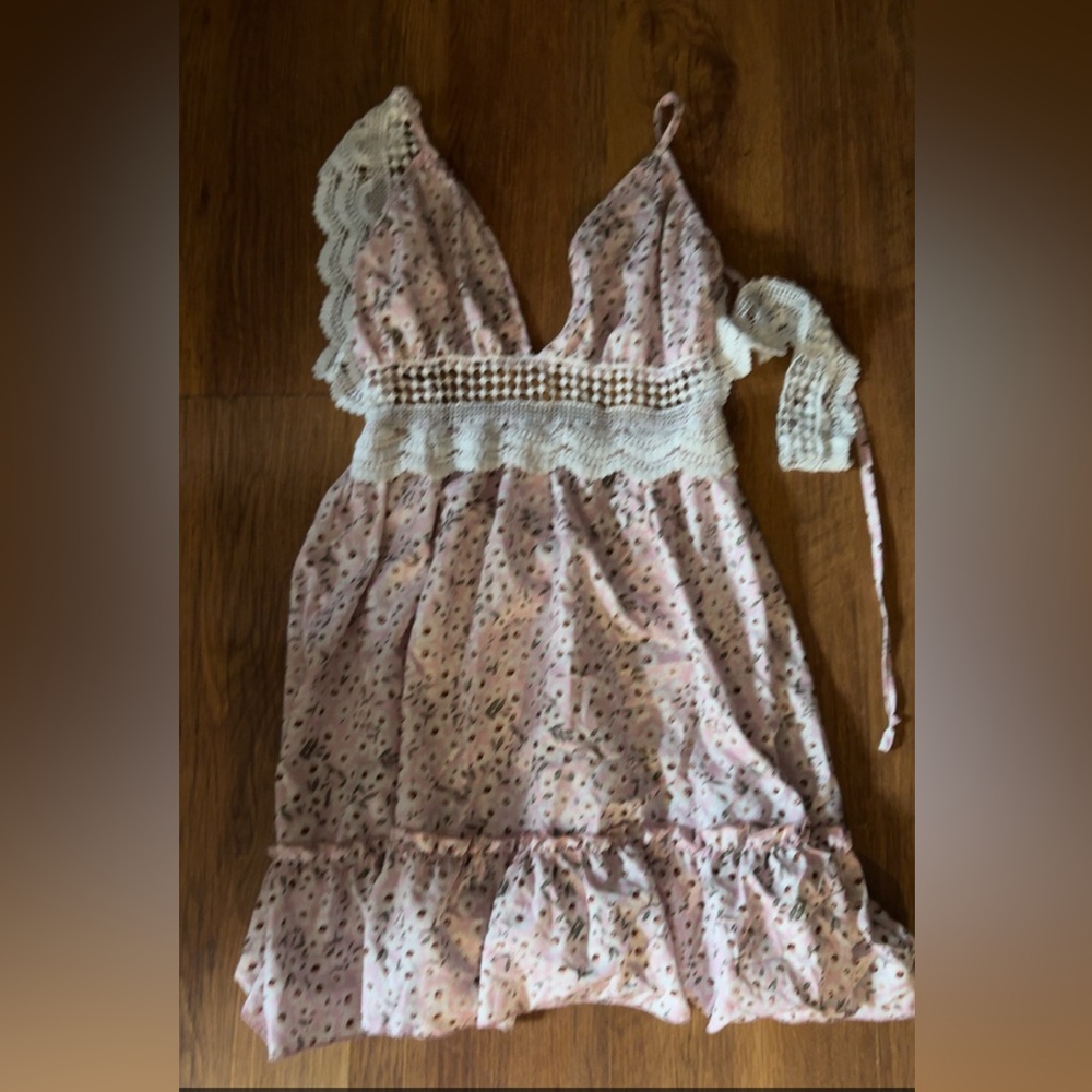 SHEIN Pink Floral Lace Dress